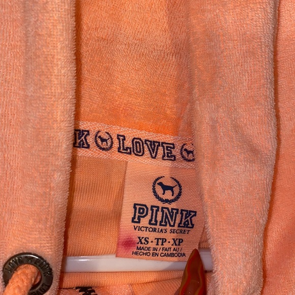 NWOT~VICTORIAS SECRET PINK TERRYCLOTH RHINESTONE ZIP UP HOODIE~RARE~XS - Picture 4 of 5